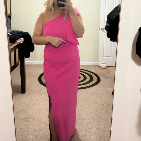 Chic One-Shoulder Pink Dress - Picture 1 of 5